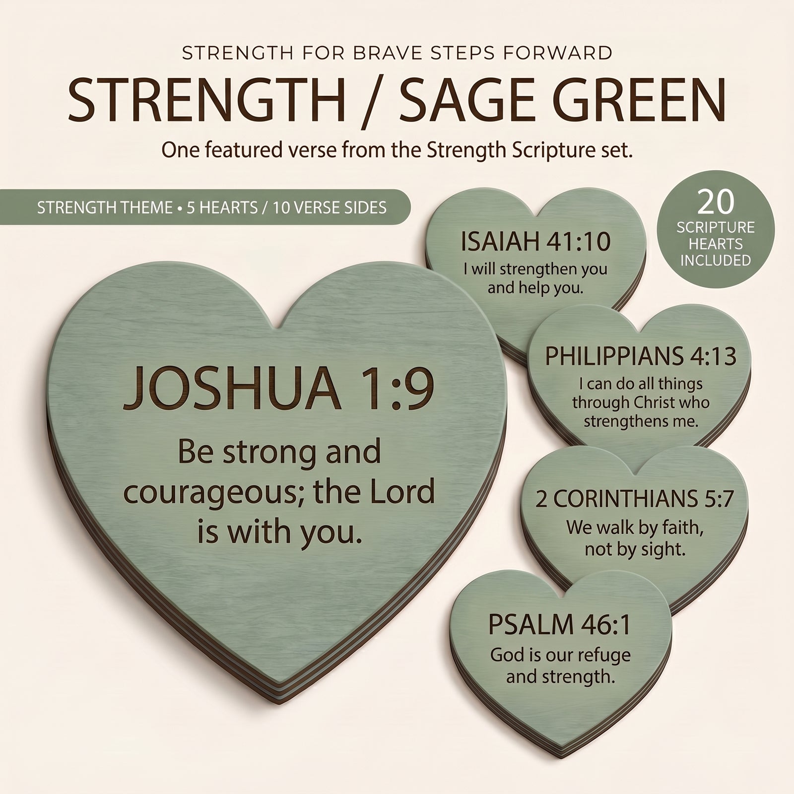 Jesus Heart Decor Set with Strength sage green heart