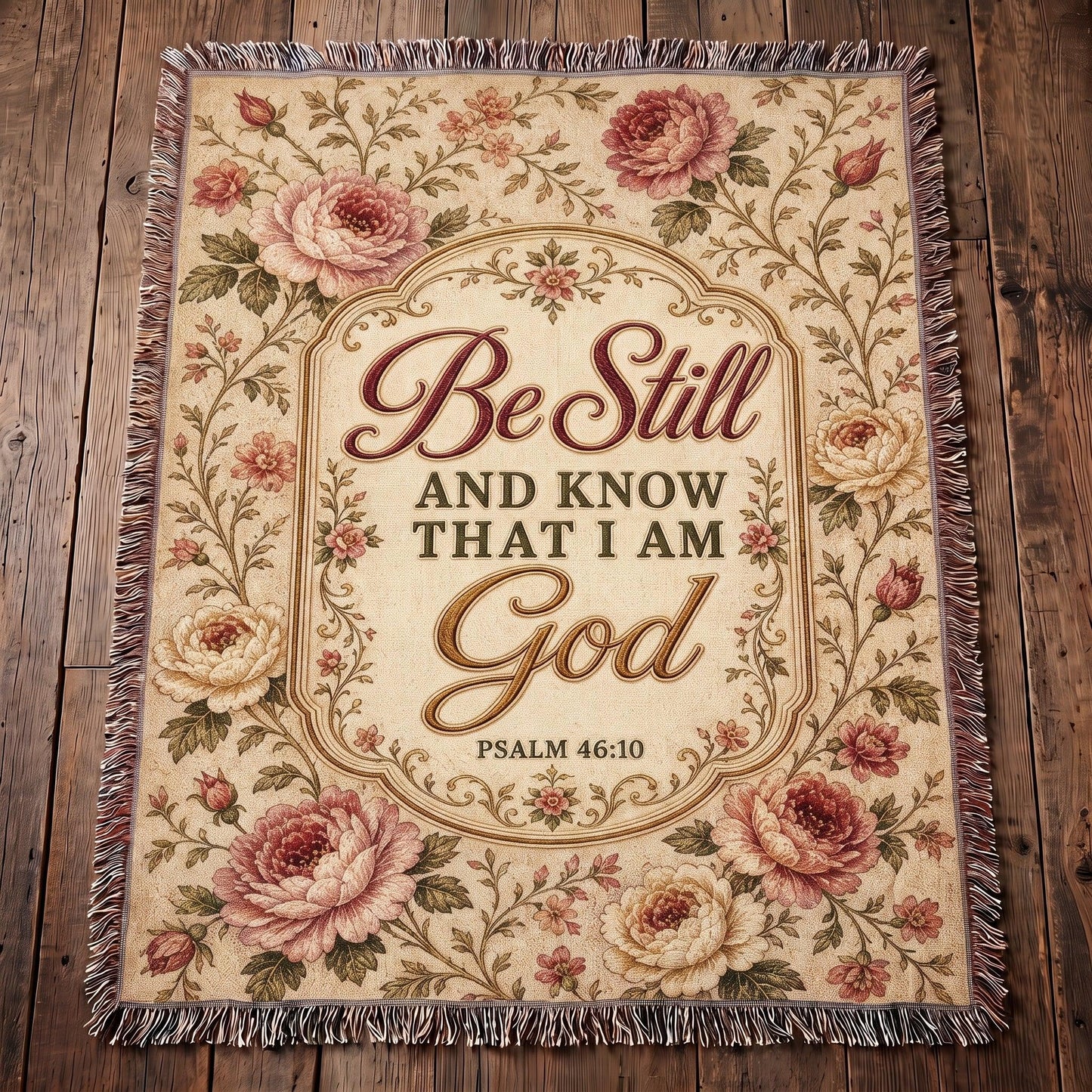 Be Still - Psalm 46:10 Vintage Floral Woven Blanket