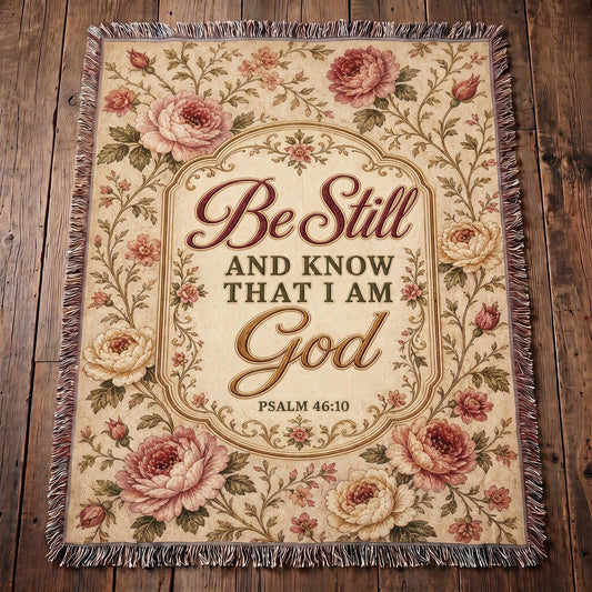 Be Still - Psalm 46:10 Vintage Floral Woven Blanket