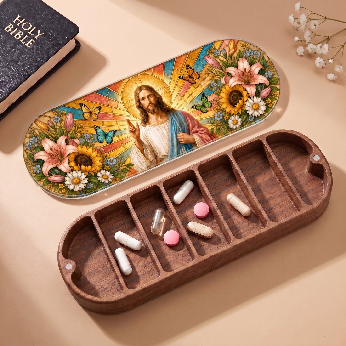 Blessing Jesus Butterfly Garden Personalized Pill Case product image 1