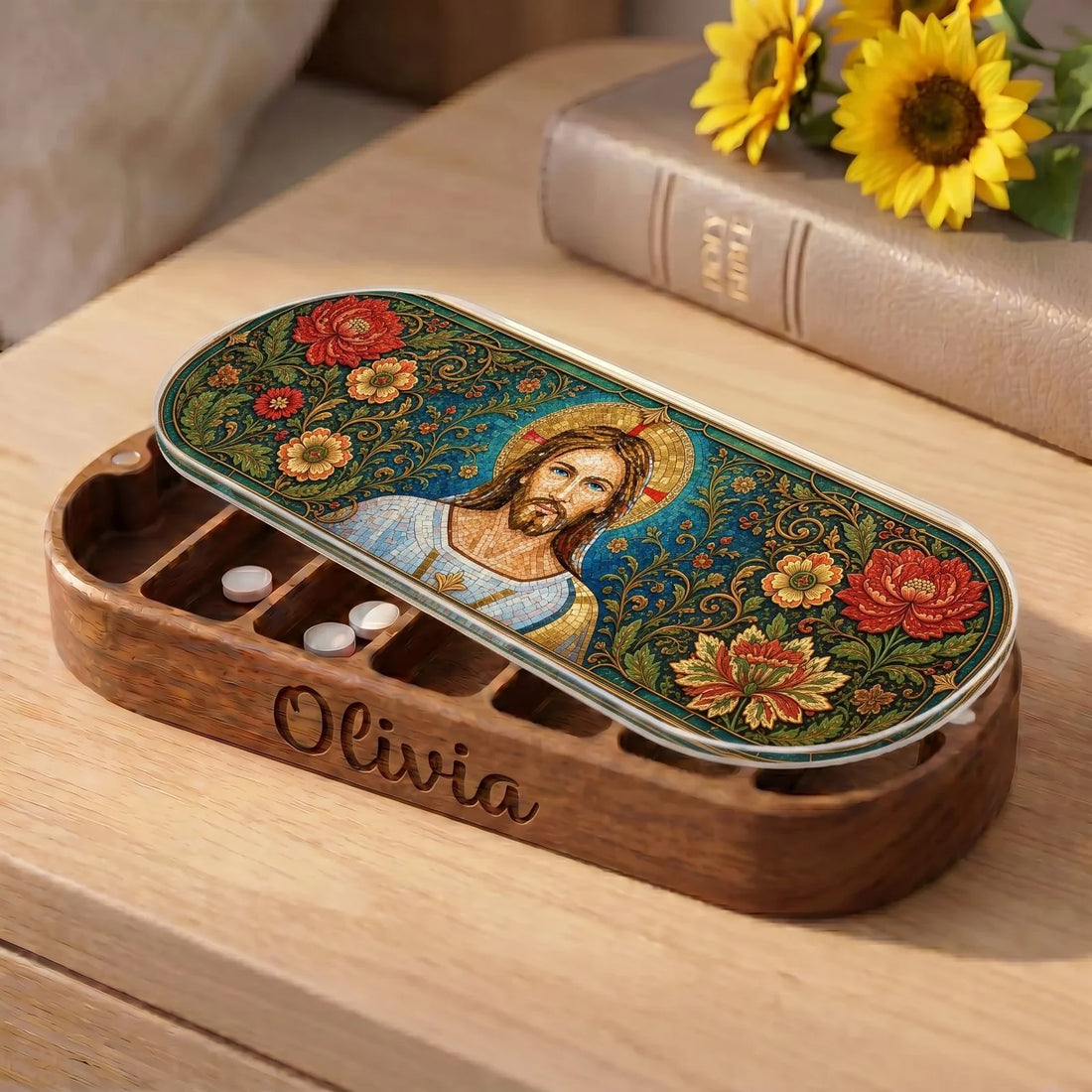 Christ the Healer Byzantine Mosaic Personalized Pill Case product image 2