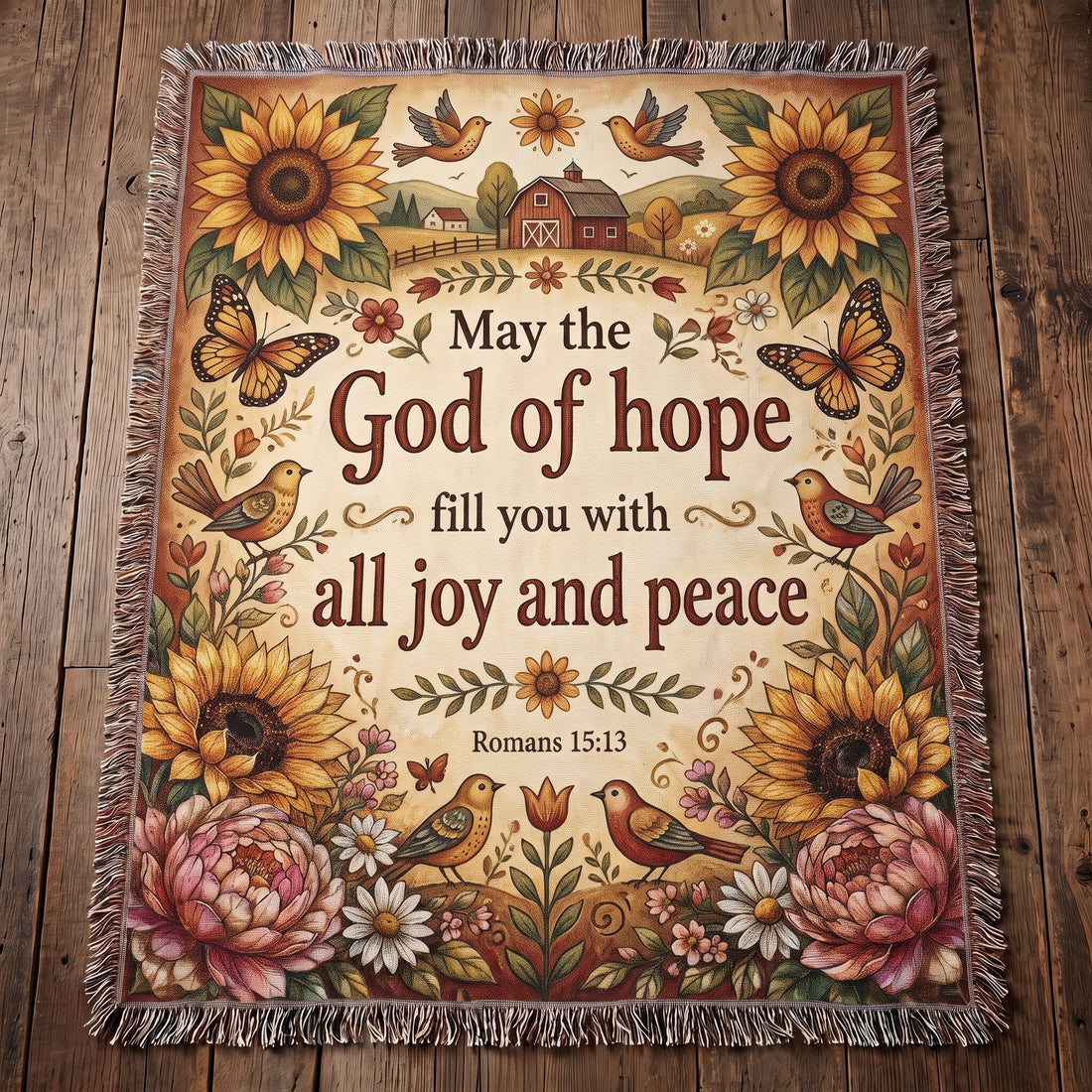 God of Hope - Romans 15:13 Farmhouse Garden Woven Blanket