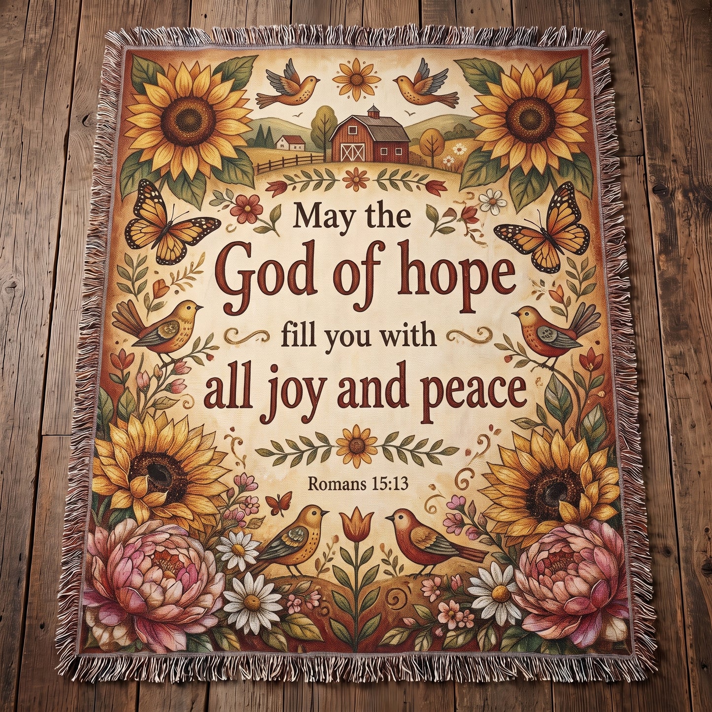 God of Hope - Romans 15:13 Farmhouse Garden Woven Blanket