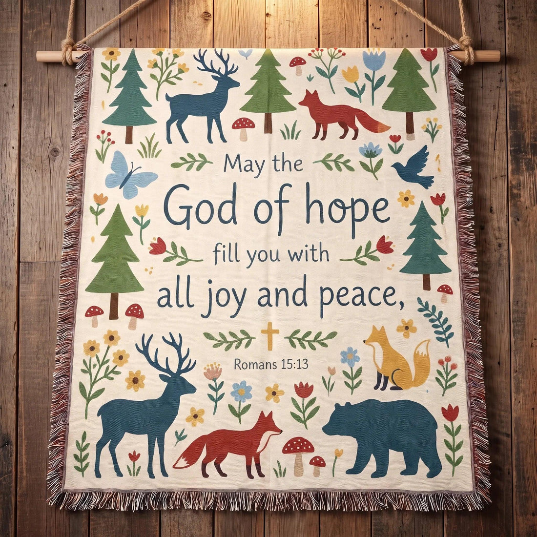 God of Hope - Romans 15:13 Woodland Tapestry Woven Blanket