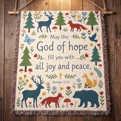 God of Hope - Romans 15:13 Woodland Tapestry Woven Blanket