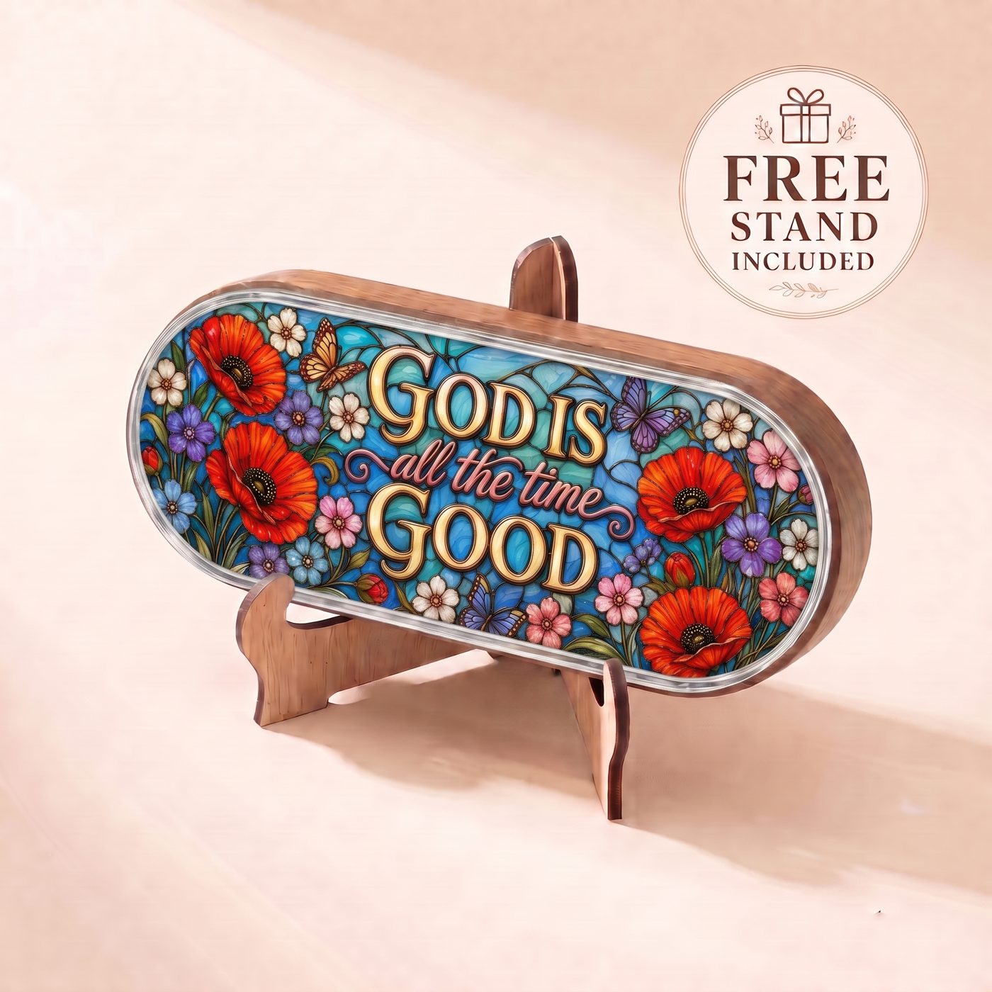 "God Is Good All the Time — Poppy Stained Glass" Pill Case clean product view