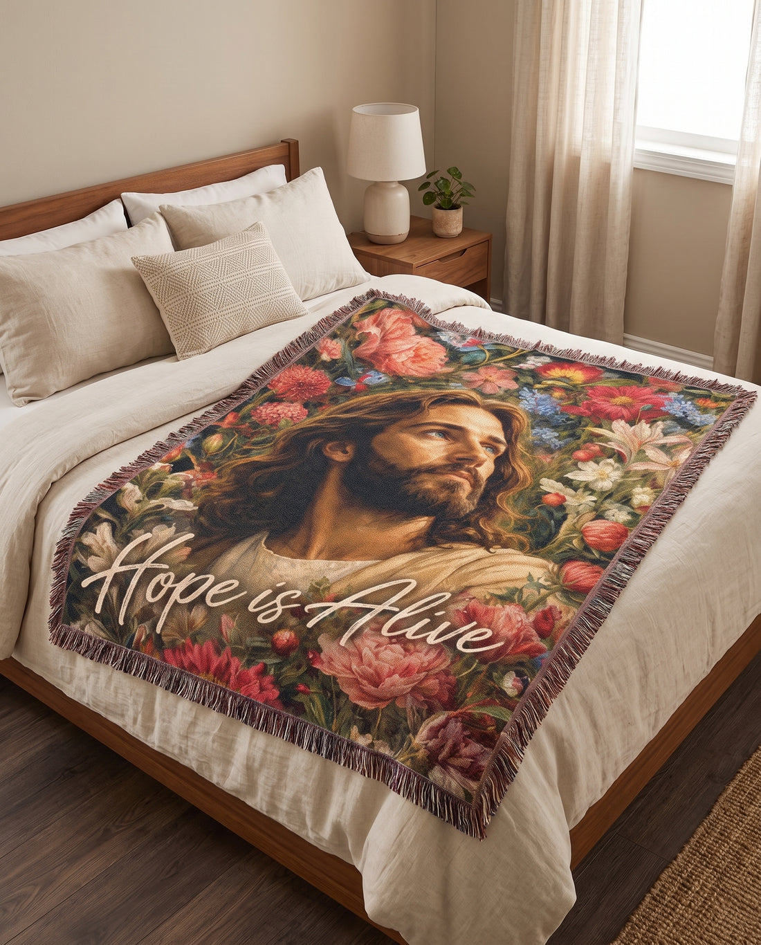 Hope Is Alive Floral Jesus Woven Blanket gallery image 5