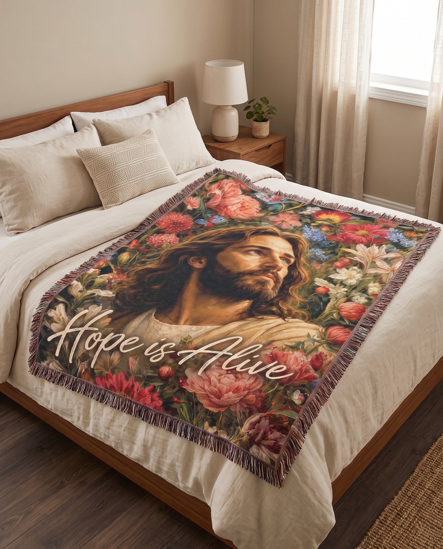 Hope Is Alive Floral Jesus Woven Blanket gallery image 5