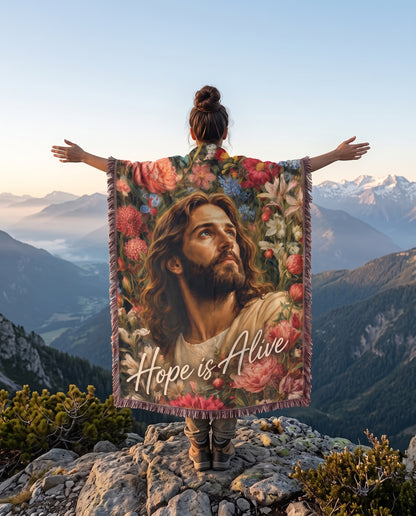 Hope Is Alive Floral Jesus Woven Blanket gallery image 3