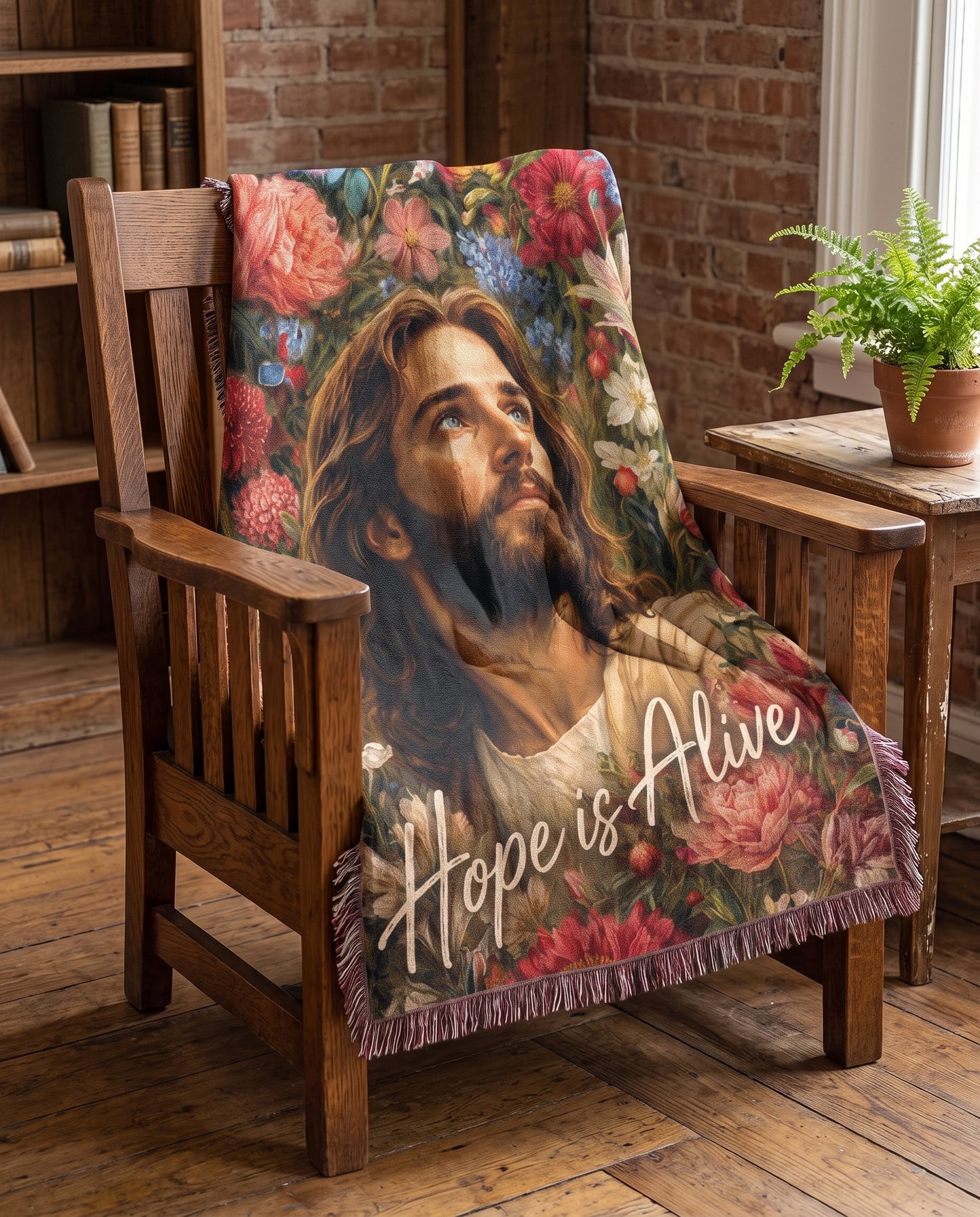 Hope Is Alive Floral Jesus Woven Blanket gallery image 6