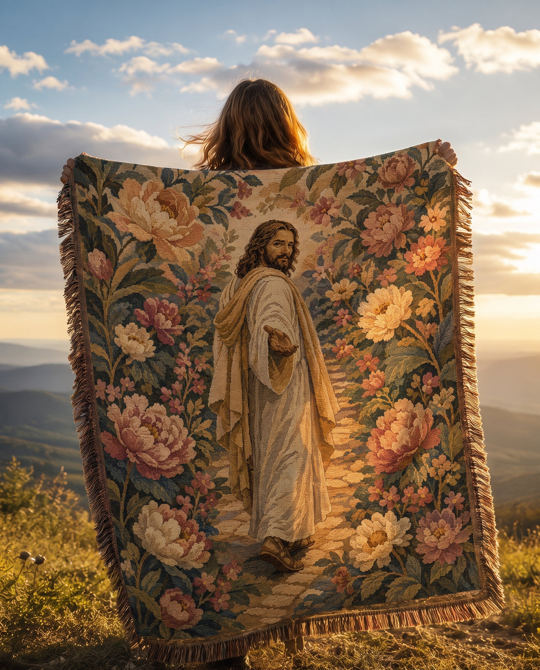 Golden mountain lifestyle - Walk With Jesus Vintage Floral Woven Blanket