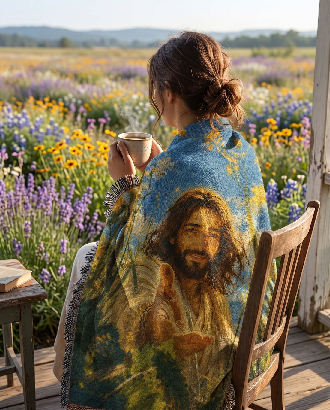 Reach for Me - Jesus in the Golden Meadow Woven Blanket