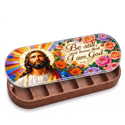 Be Still and Know Psalm 46:10 Stained Glass Pill Case dimensions and features