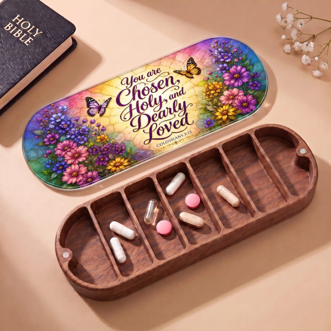 "You Are Chosen, Holy, and Dearly Loved — Colossians 3:12" Pill Case clean product view