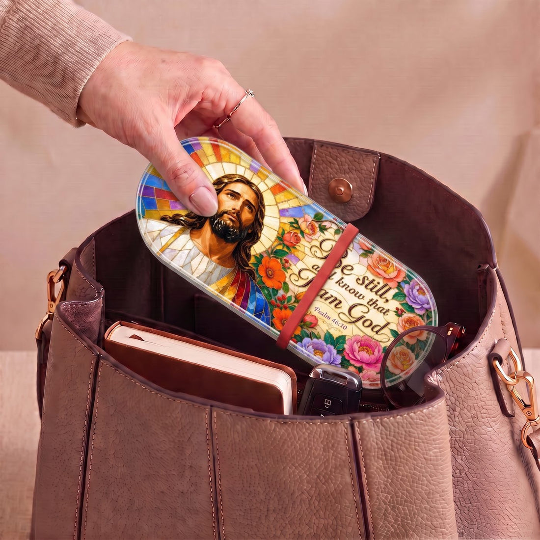 Be Still and Know Psalm 46:10 Stained Glass Pill Case personalized lifestyle view
