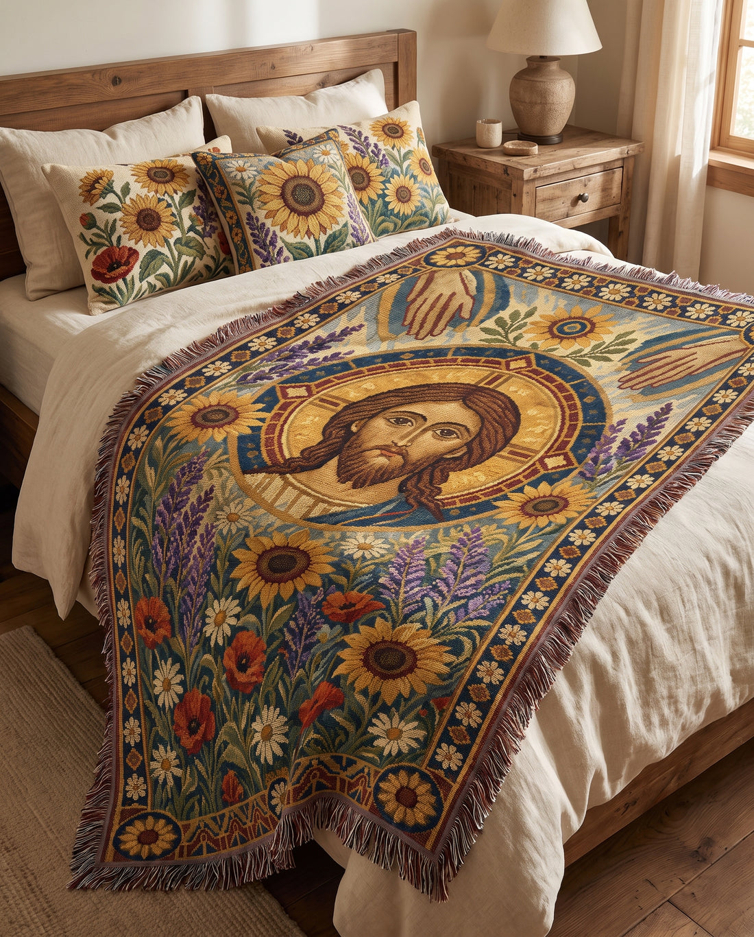 Bedroom styling - Christ Among the Wildflowers Woven Blanket