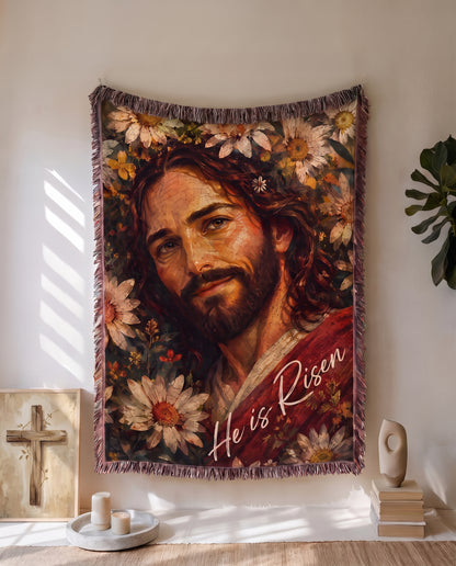 He Is Risen Floral Jesus Woven Blanket gallery image 3
