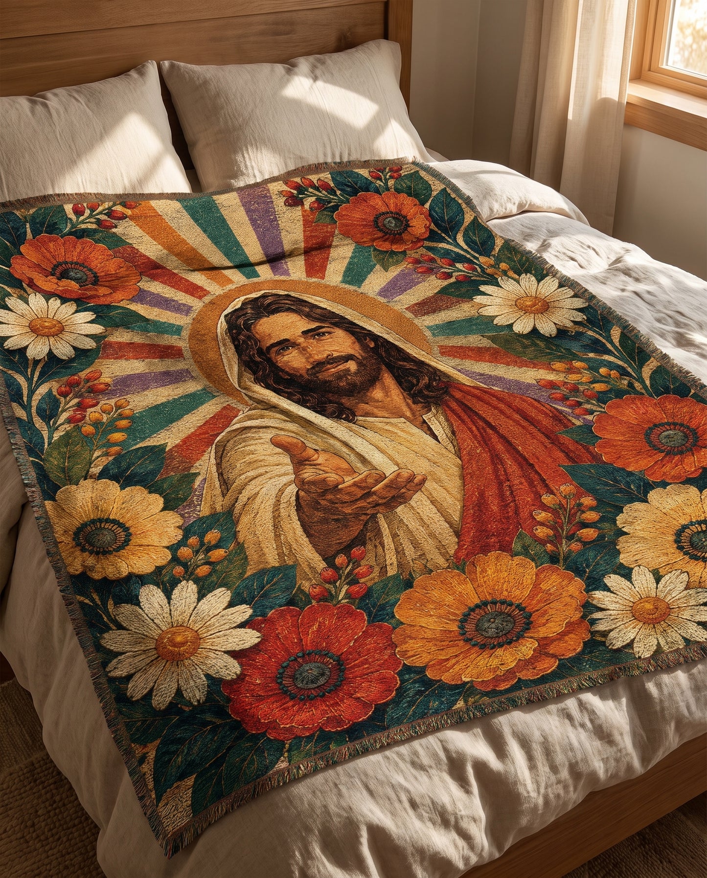 Come Unto Me - Welcoming Jesus Floral Woven Blanket