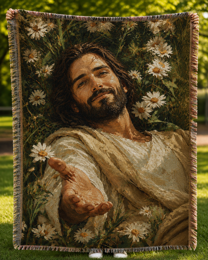 Take My Hand - Jesus Among the Daisies Woven Blanket