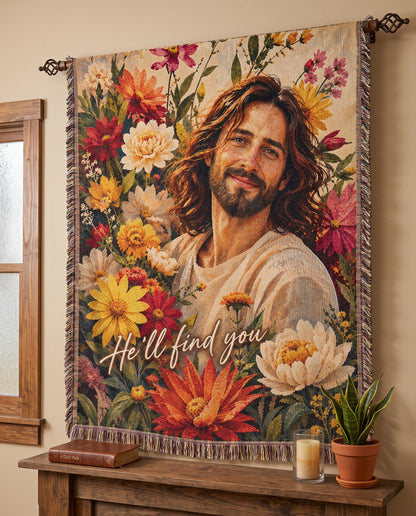 He’ll Find You Floral Jesus Woven Blanket gallery image 5