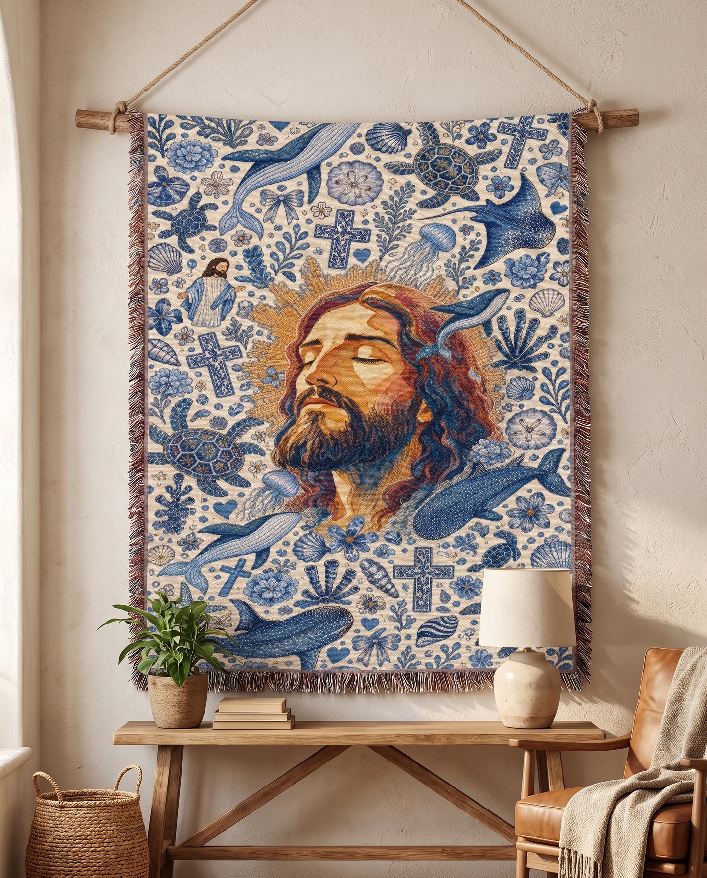Wall tapestry styling - Ocean Grace Jesus Woven Blanket