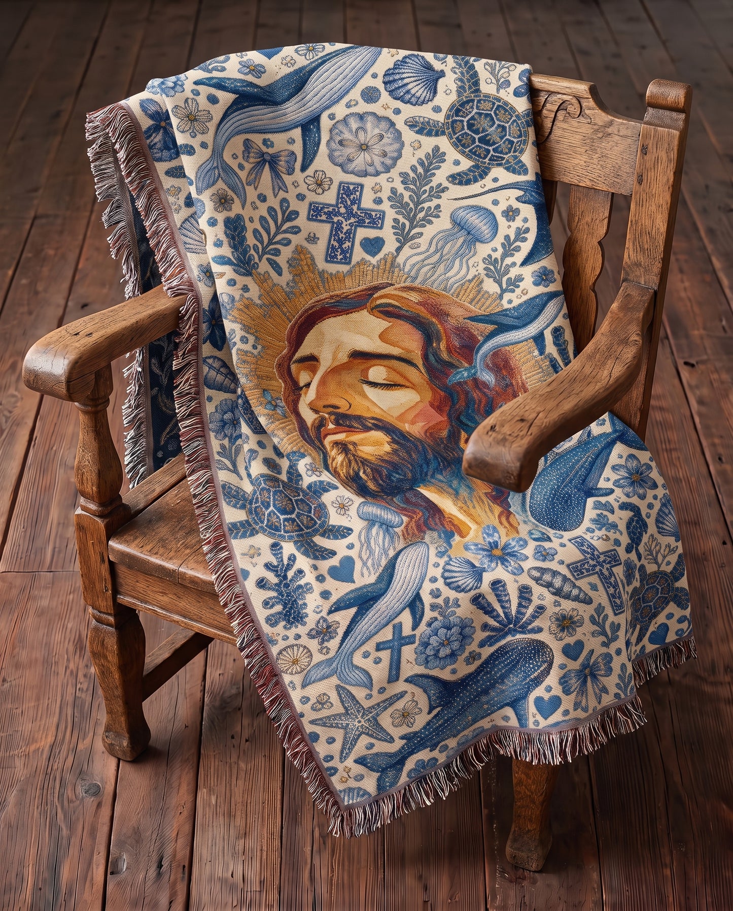 Rocking chair styling - Ocean Grace Jesus Woven Blanket