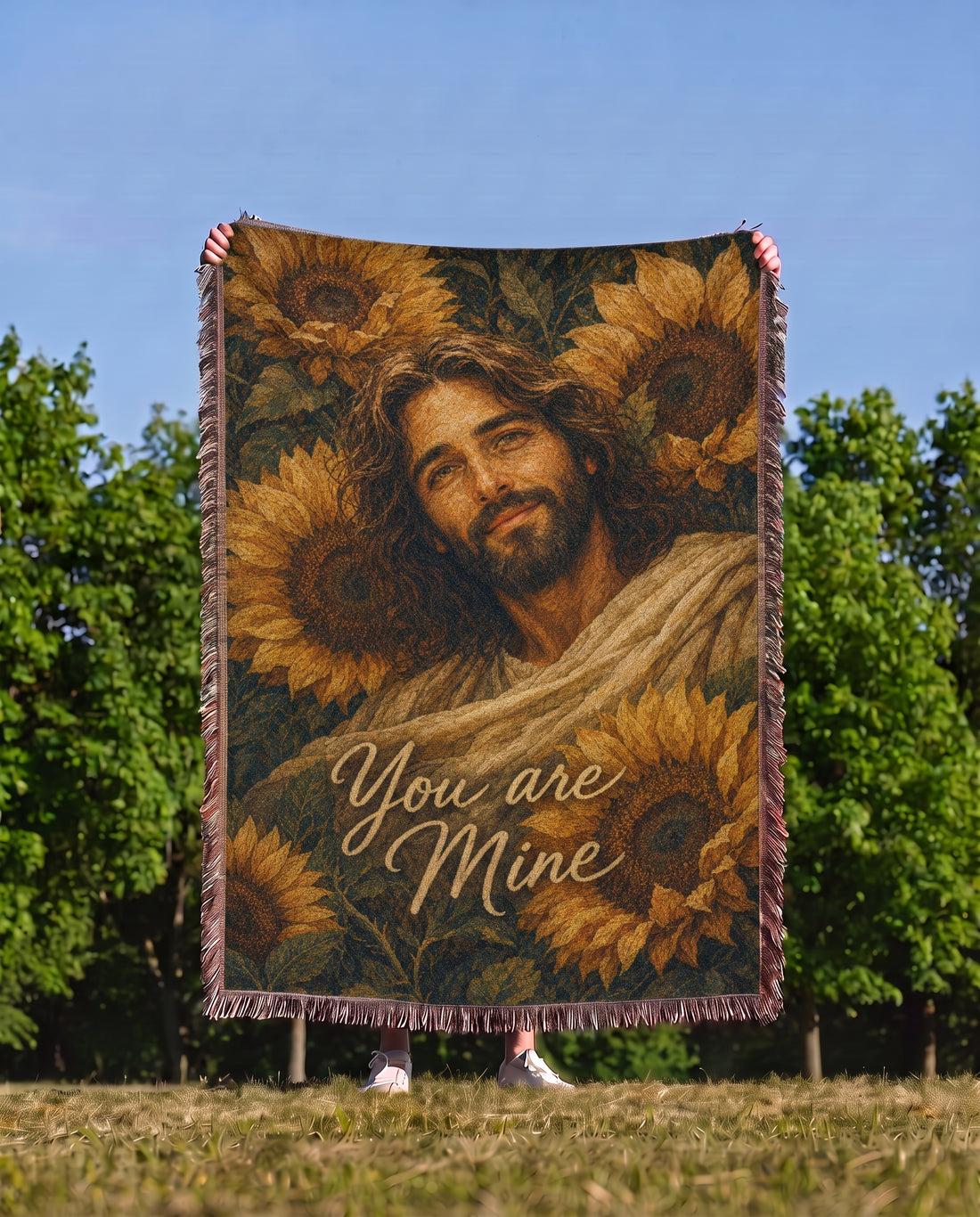 You Are Mine Sunflower Jesus Woven Blanket gallery image 7