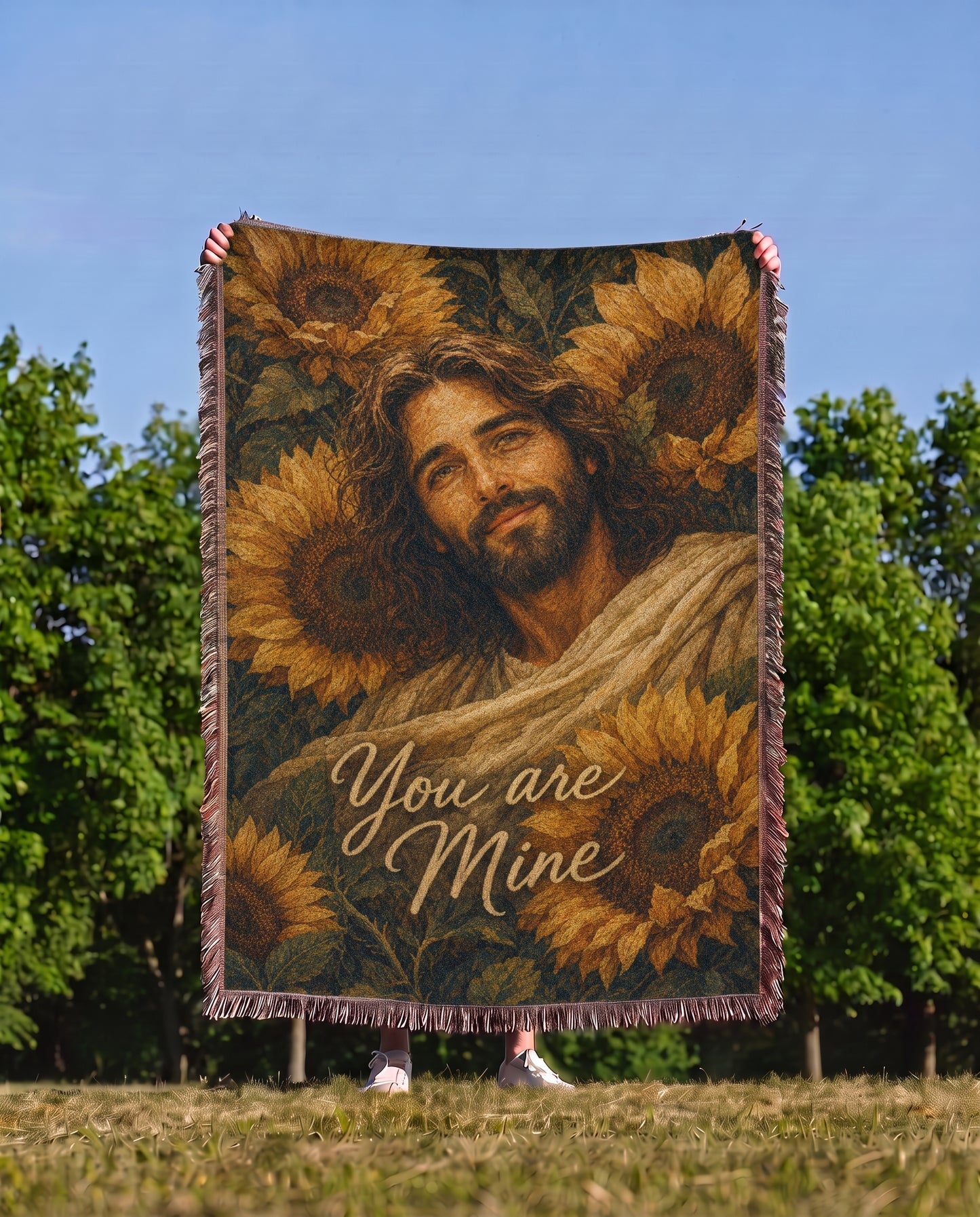 You Are Mine Sunflower Jesus Woven Blanket gallery image 7