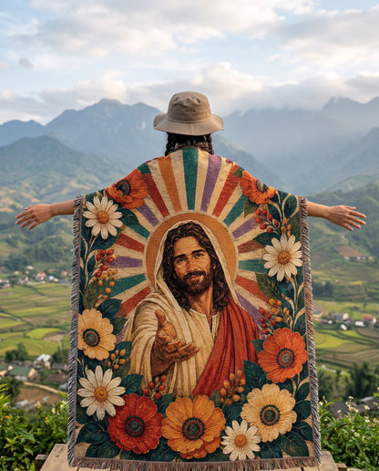 Come Unto Me - Welcoming Jesus Floral Woven Blanket