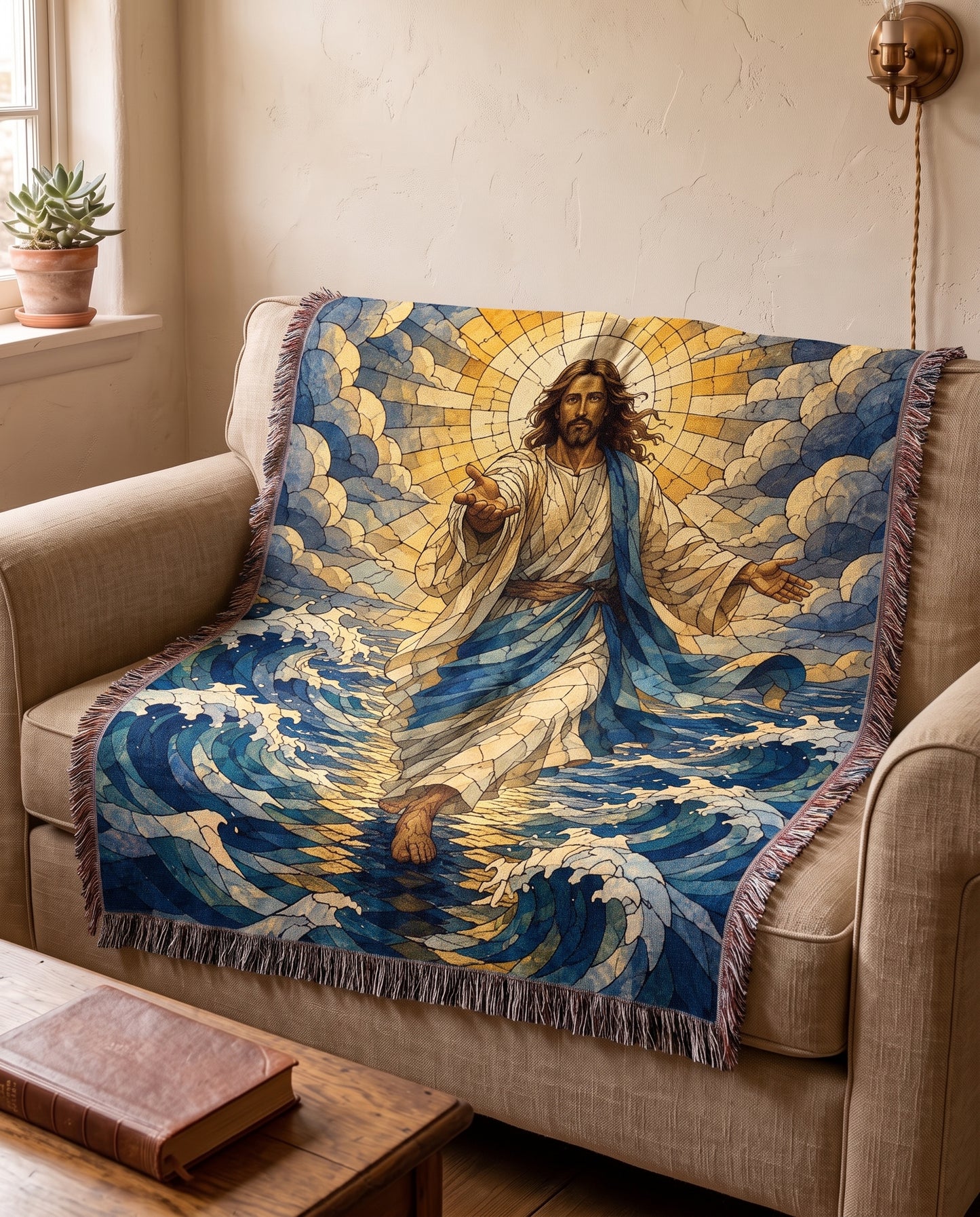 Jesus Walks on Water - Come Unto Me Woven Blanket