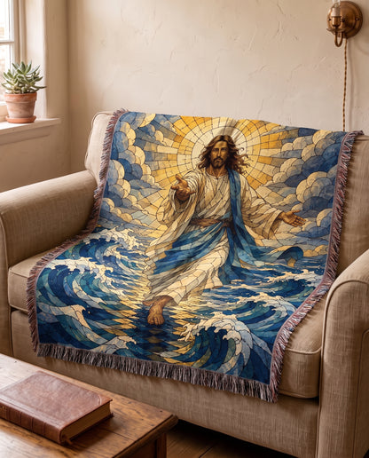Jesus Walks on Water - Come Unto Me Woven Blanket