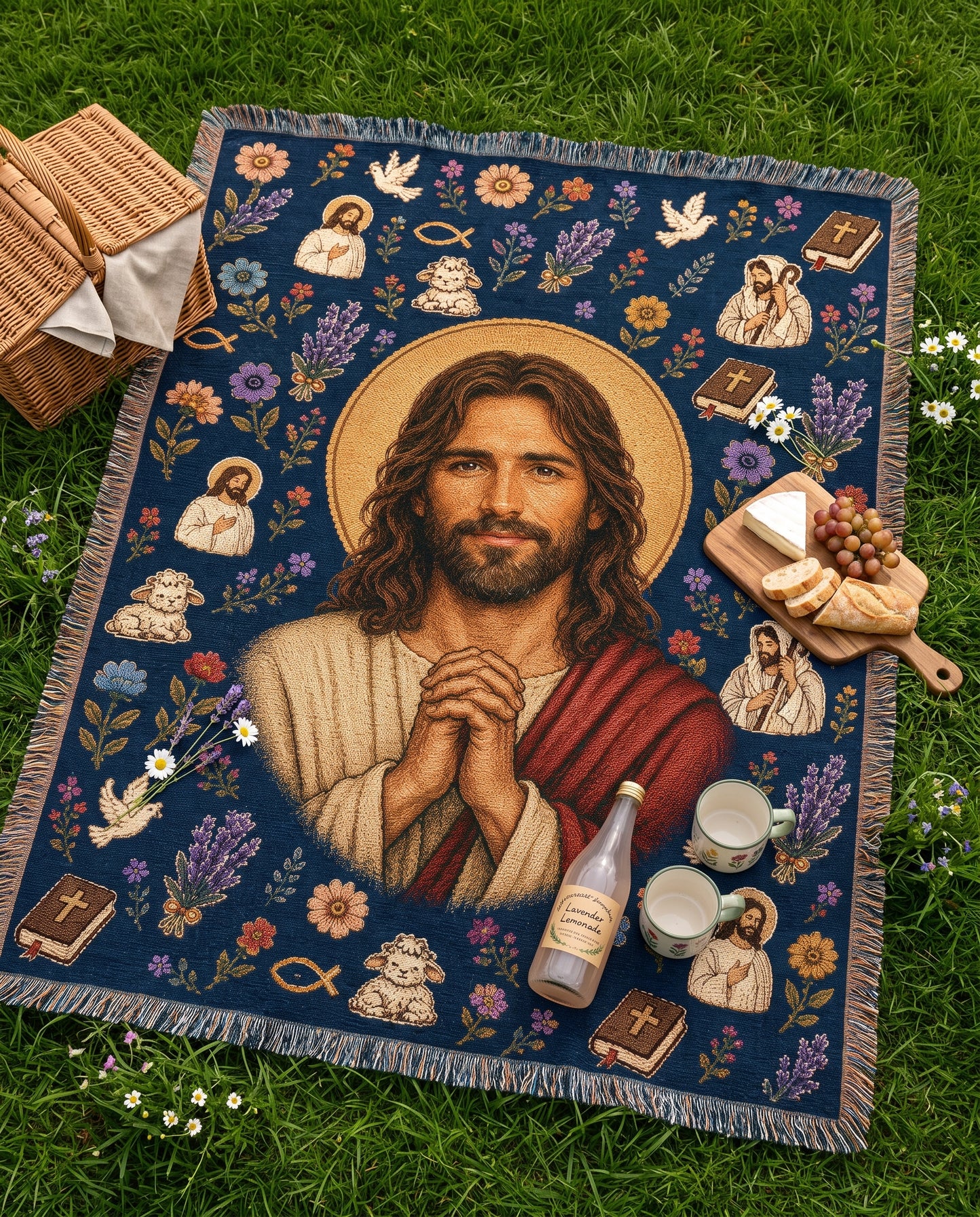 Praying Jesus - Good Shepherd Garden Woven Blanket