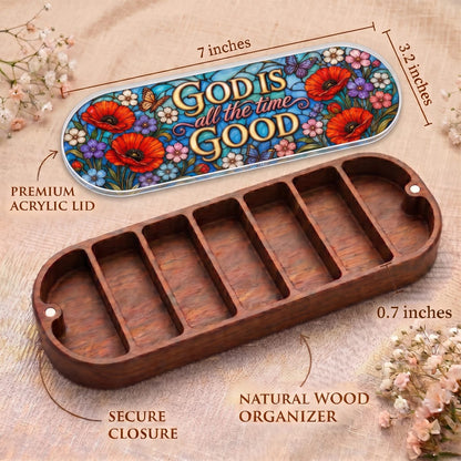 "God Is Good All the Time — Poppy Stained Glass" Pill Case clean product view