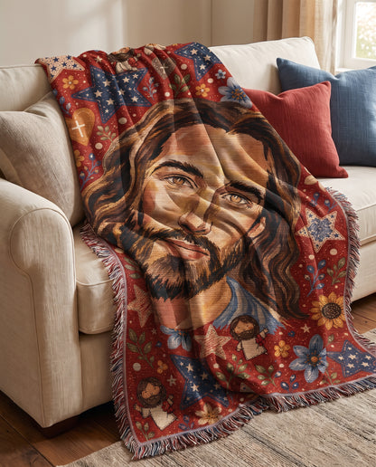 Sofa styling - Folk Art Savior Hearts and Stars Woven Blanket