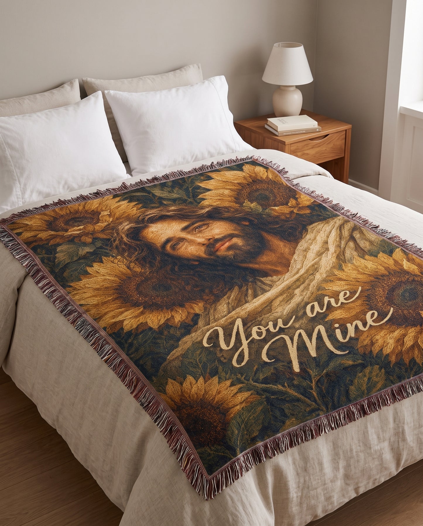 You Are Mine Sunflower Jesus Woven Blanket gallery image 4