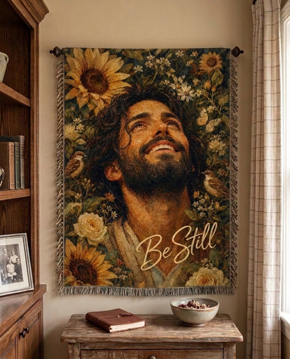 Be Still Sunflower Jesus Woven Blanket gallery image 6