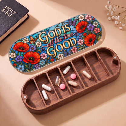 "God Is Good All the Time — Poppy Stained Glass" Pill Case clean product view