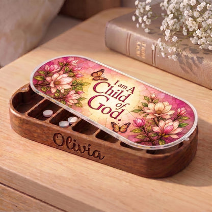 "I Am a Child of God — Magnolia & Butterfly Stained Glass" Pill Case clean product view