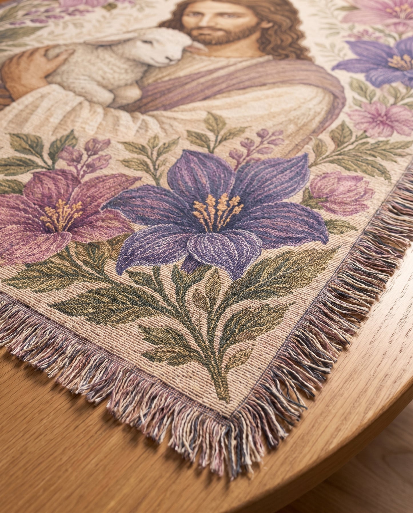 Good Shepherd Lavender Florals Woven Blanket mockup 1