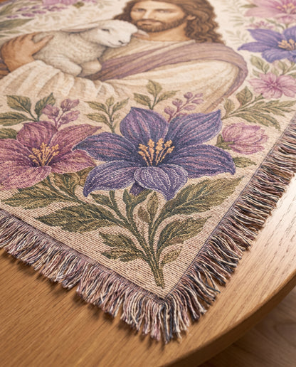 Good Shepherd Lavender Florals Woven Blanket mockup 1