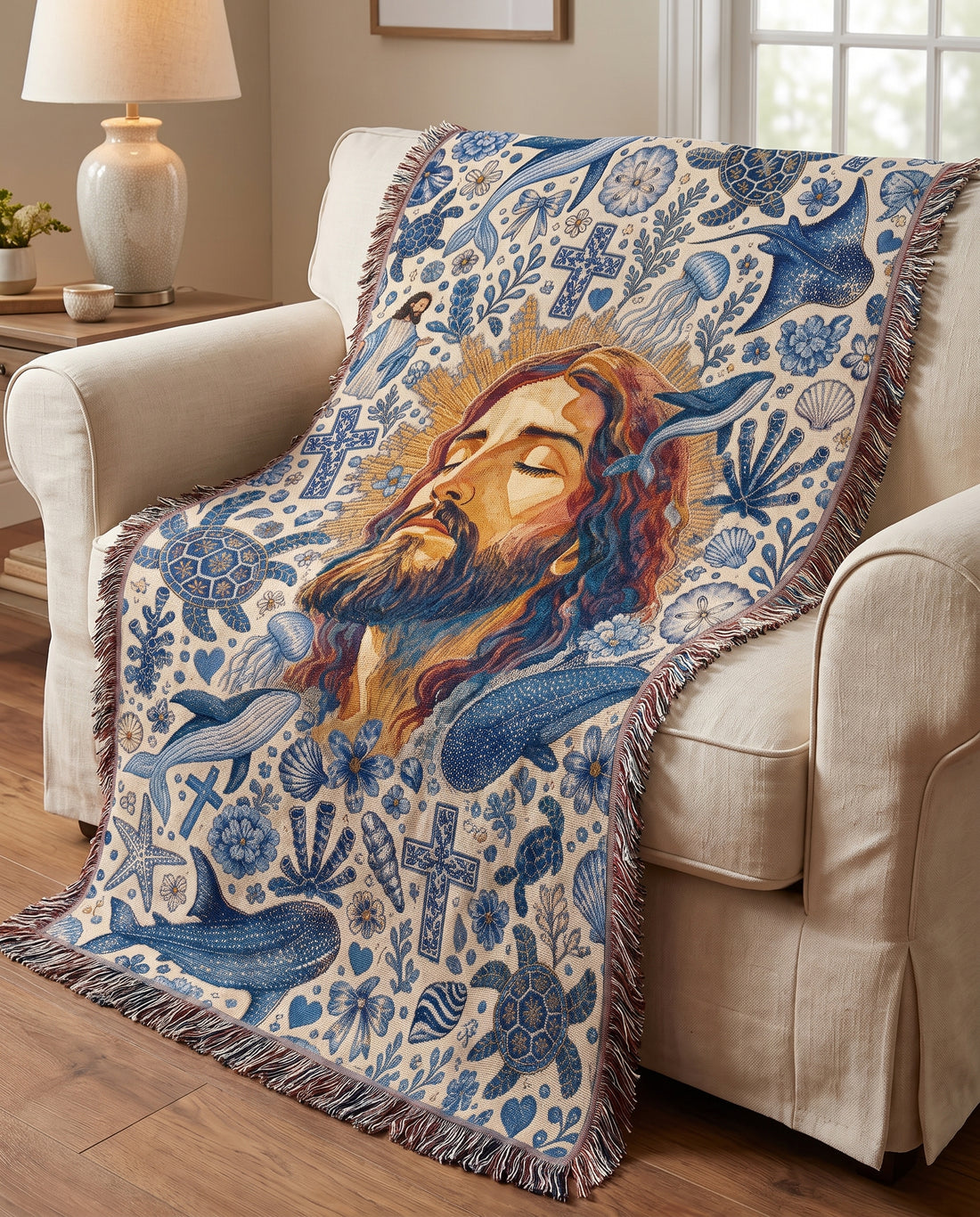 Living room styling - Ocean Grace Jesus Woven Blanket