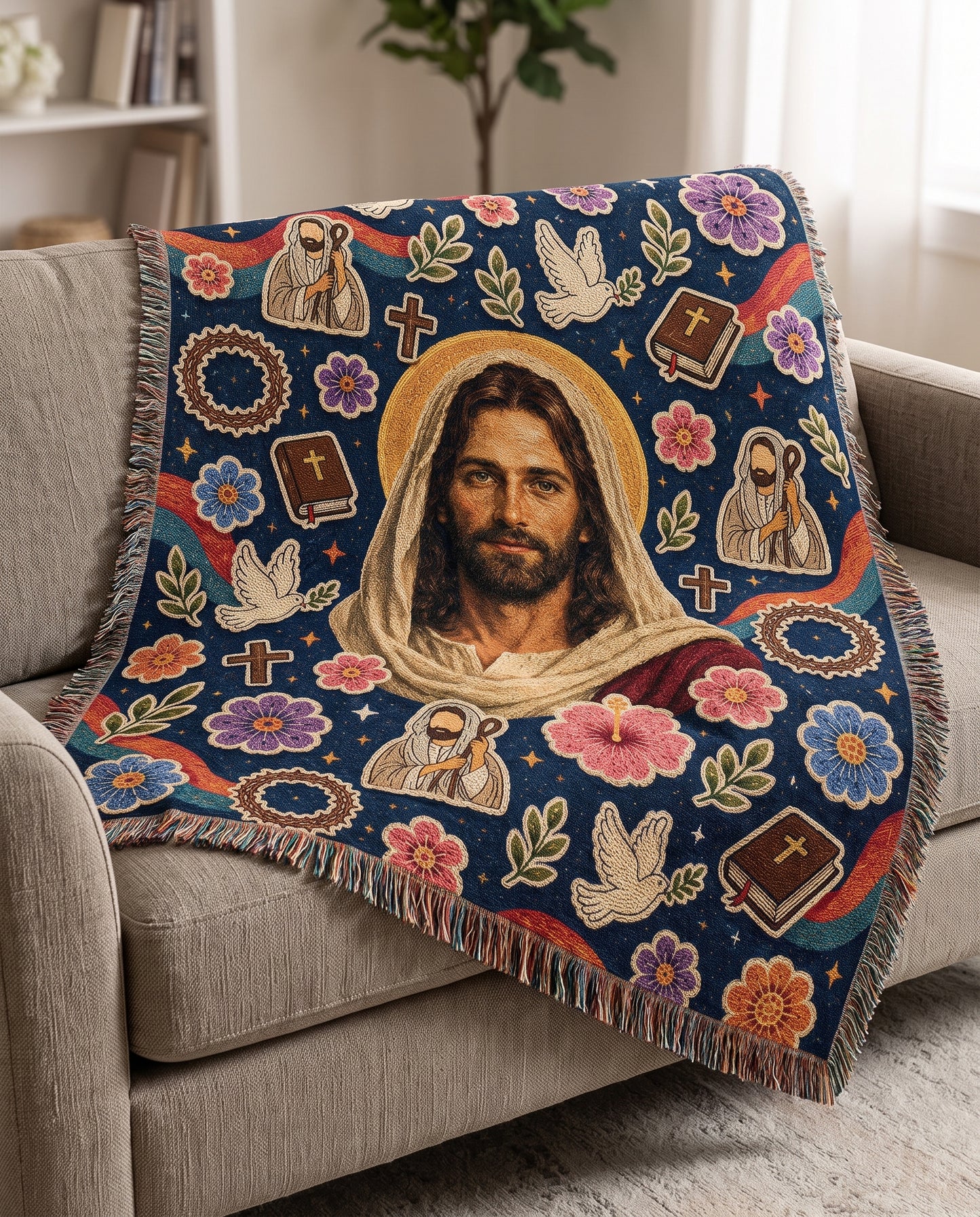 Prince of Peace Doves and Bibles Woven Blanket gallery image 6