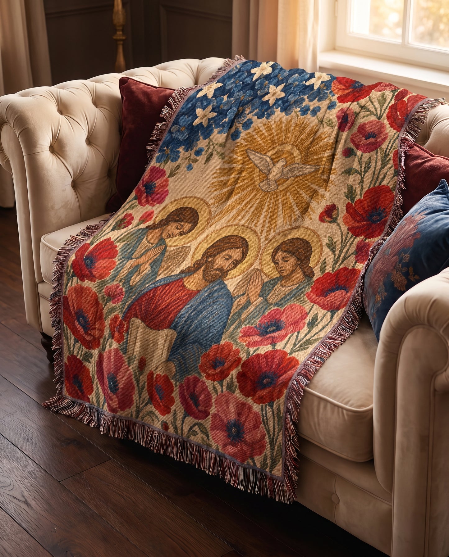 Sofa styling - Holy Spirit Dove Sunburst Woven Blanket
