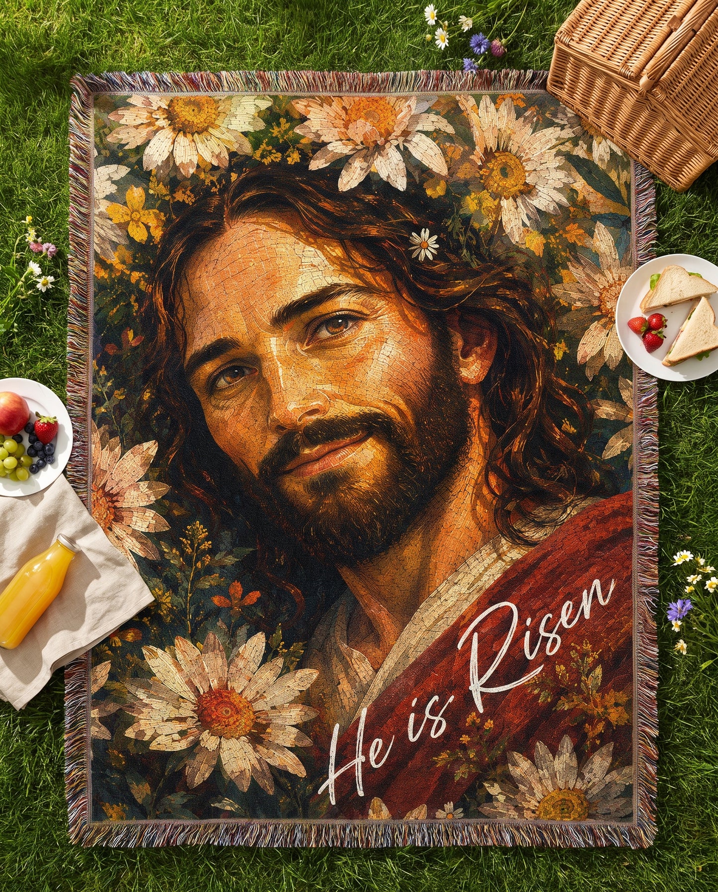 He Is Risen Floral Jesus Woven Blanket gallery image 5