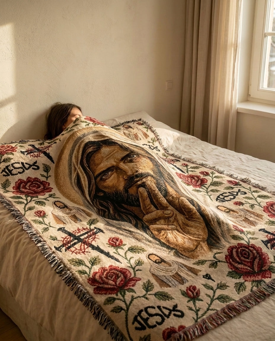 Silent Savior Roses and Crosses Woven Blanket gallery image 2