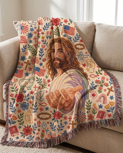 Sofa styling - Welcoming Savior Folk Faith Woven Blanket
