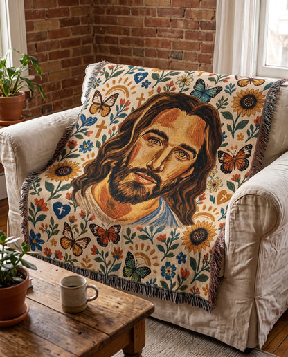 Jesus in the Sunflower Garden Woven Blanket gallery image 5