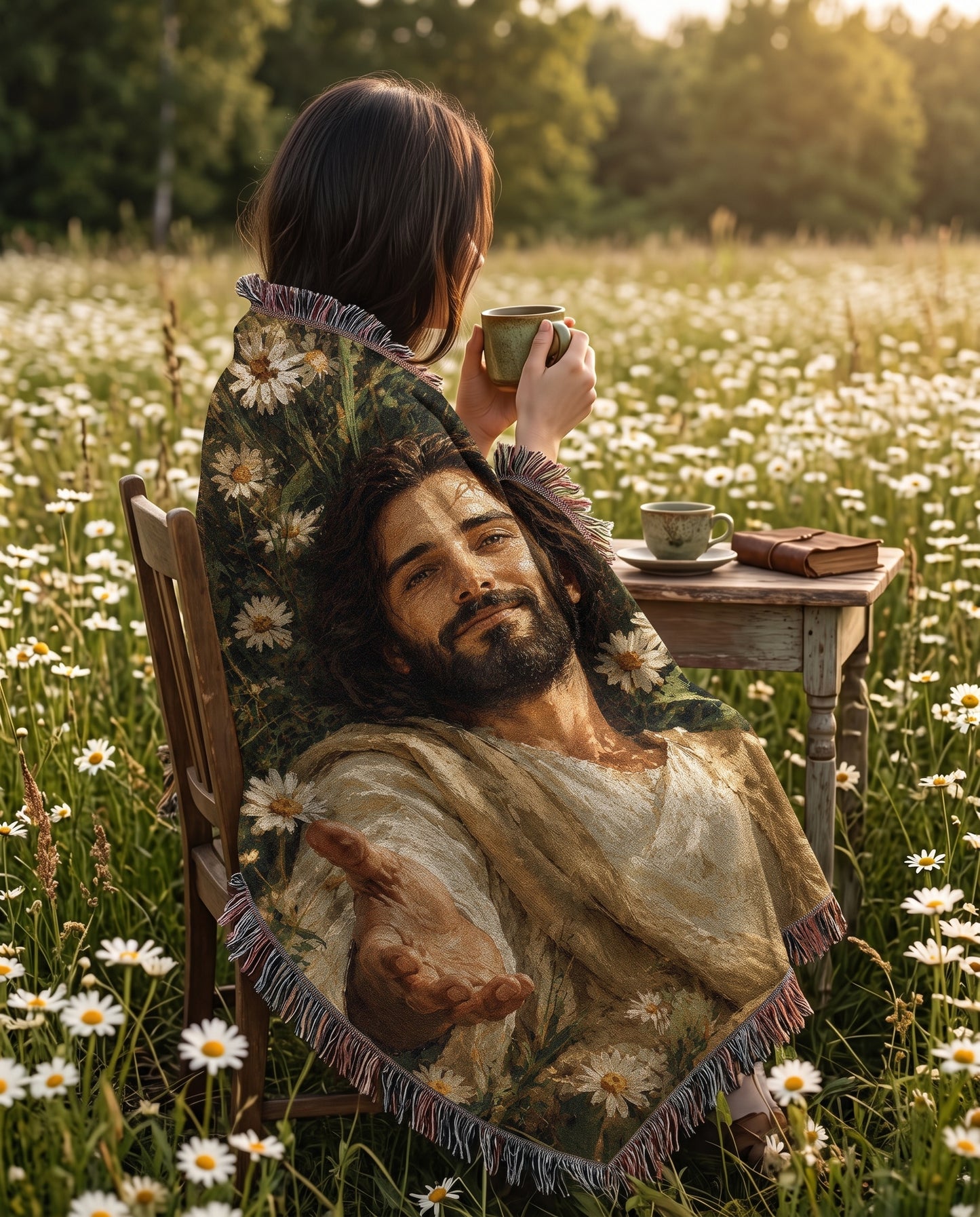 Take My Hand - Jesus Among the Daisies Woven Blanket