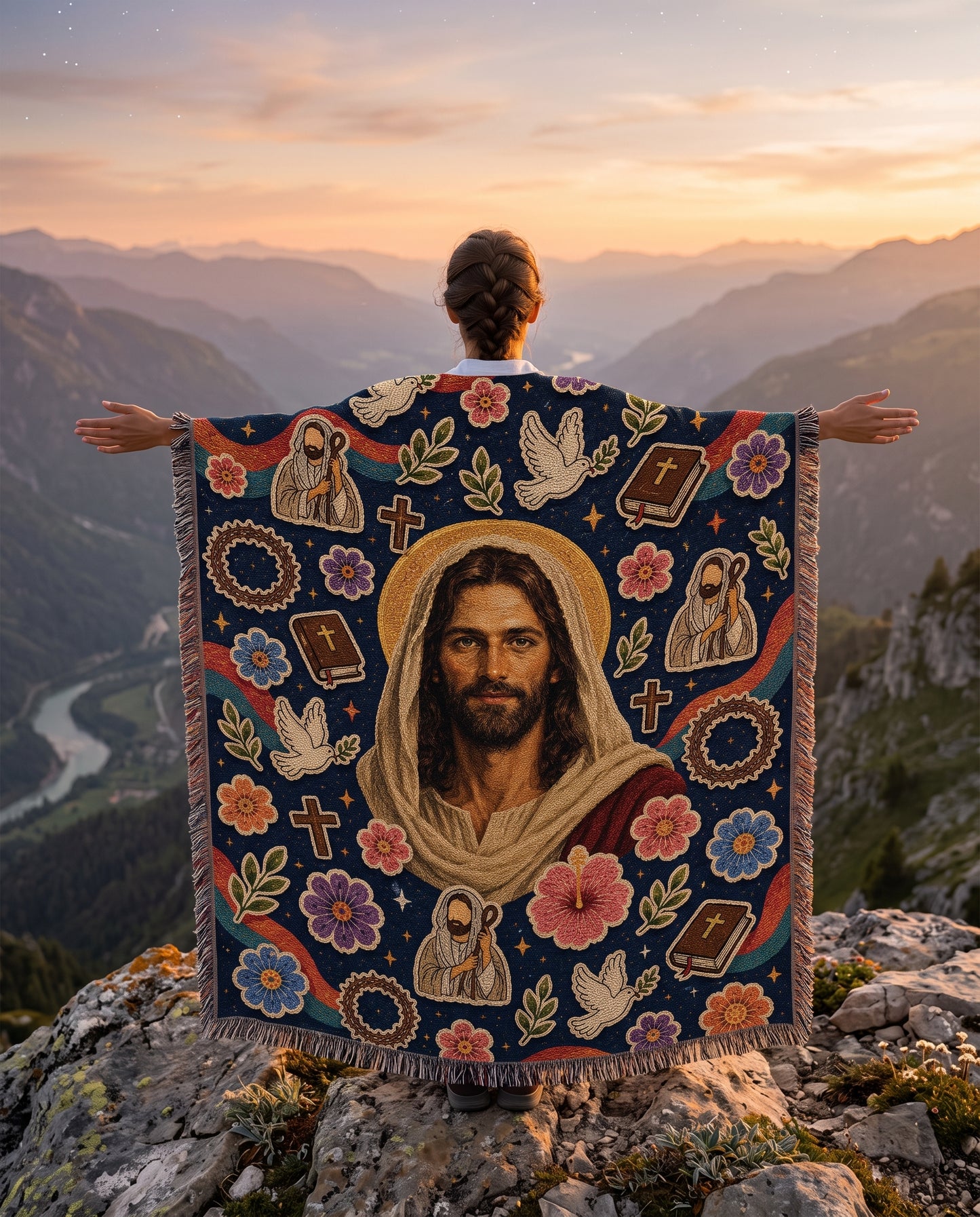 Prince of Peace Doves and Bibles Woven Blanket gallery image 1