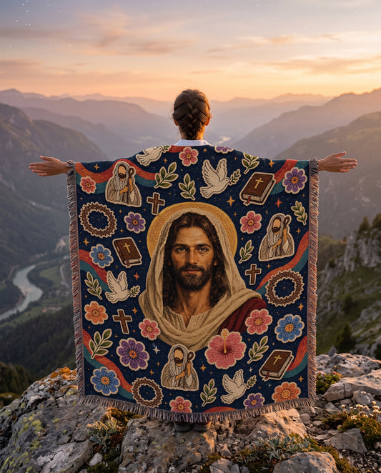 Prince of Peace Doves and Bibles Woven Blanket gallery image 1